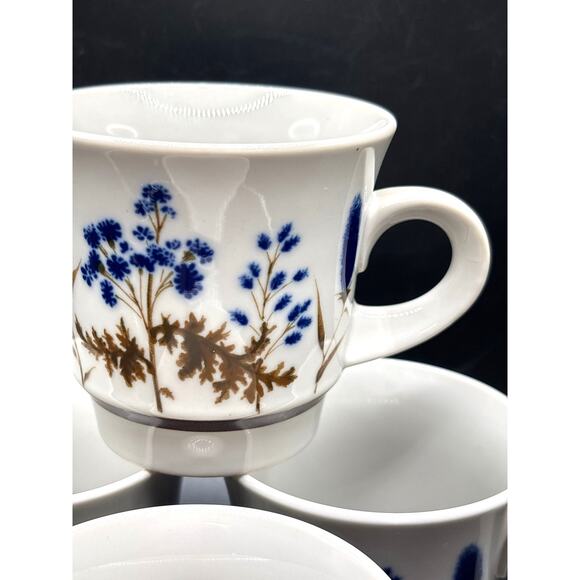 Noritake Winsome Mugs Set of Four Stoneware Blue Brown Wildflower Design Vintage - Picture 2 of 6